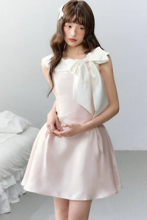 Pink Satin Polka Dot Bow Dress