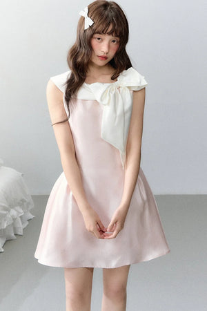 Pink Satin Polka Dot Bow Dress