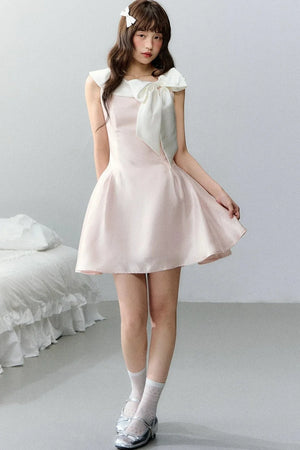 Pink Satin Polka Dot Bow Dress