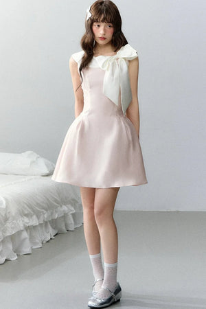 Pink Satin Polka Dot Bow Dress