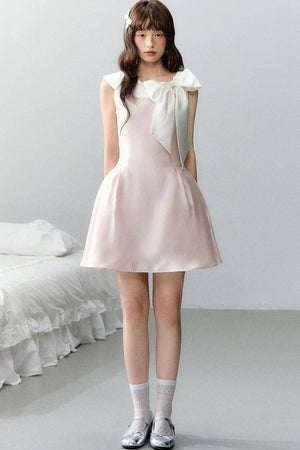 Pink Satin Polka Dot Bow Dress