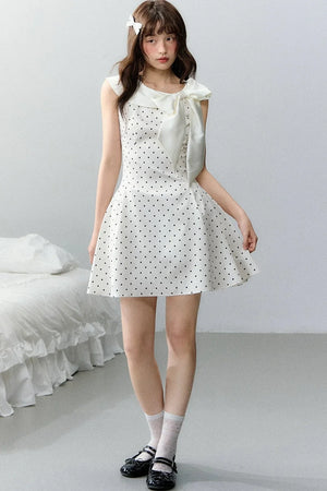 Pink Satin Polka Dot Bow Dress