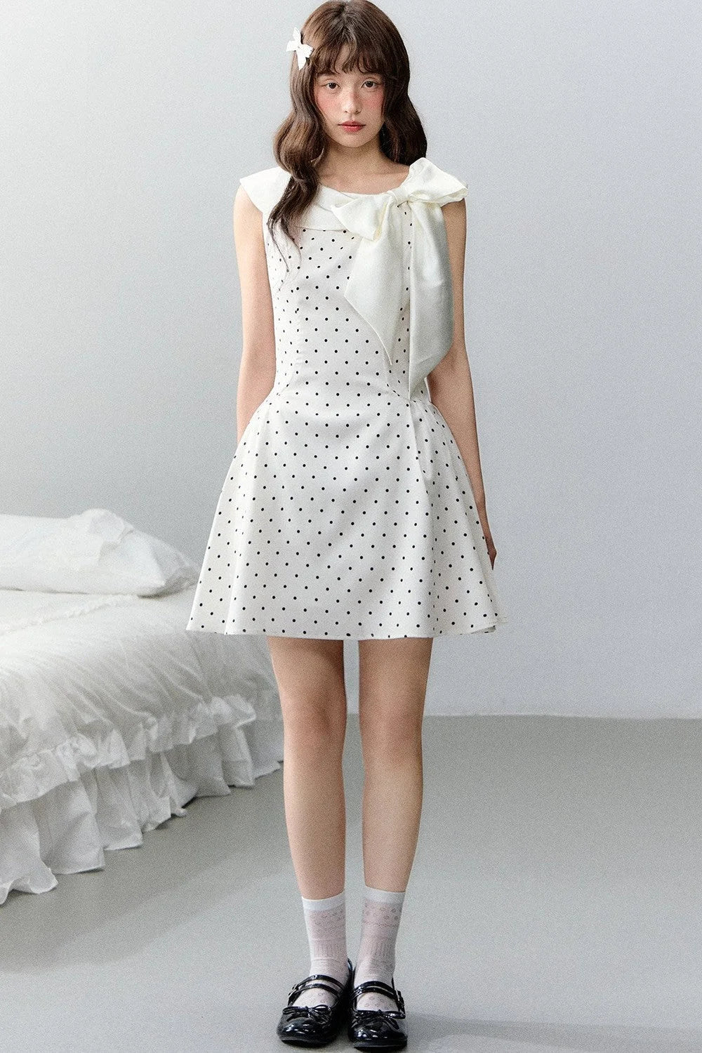 Pink Satin Polka Dot Bow Dress