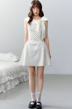 Pink Satin Polka Dot Bow Dress