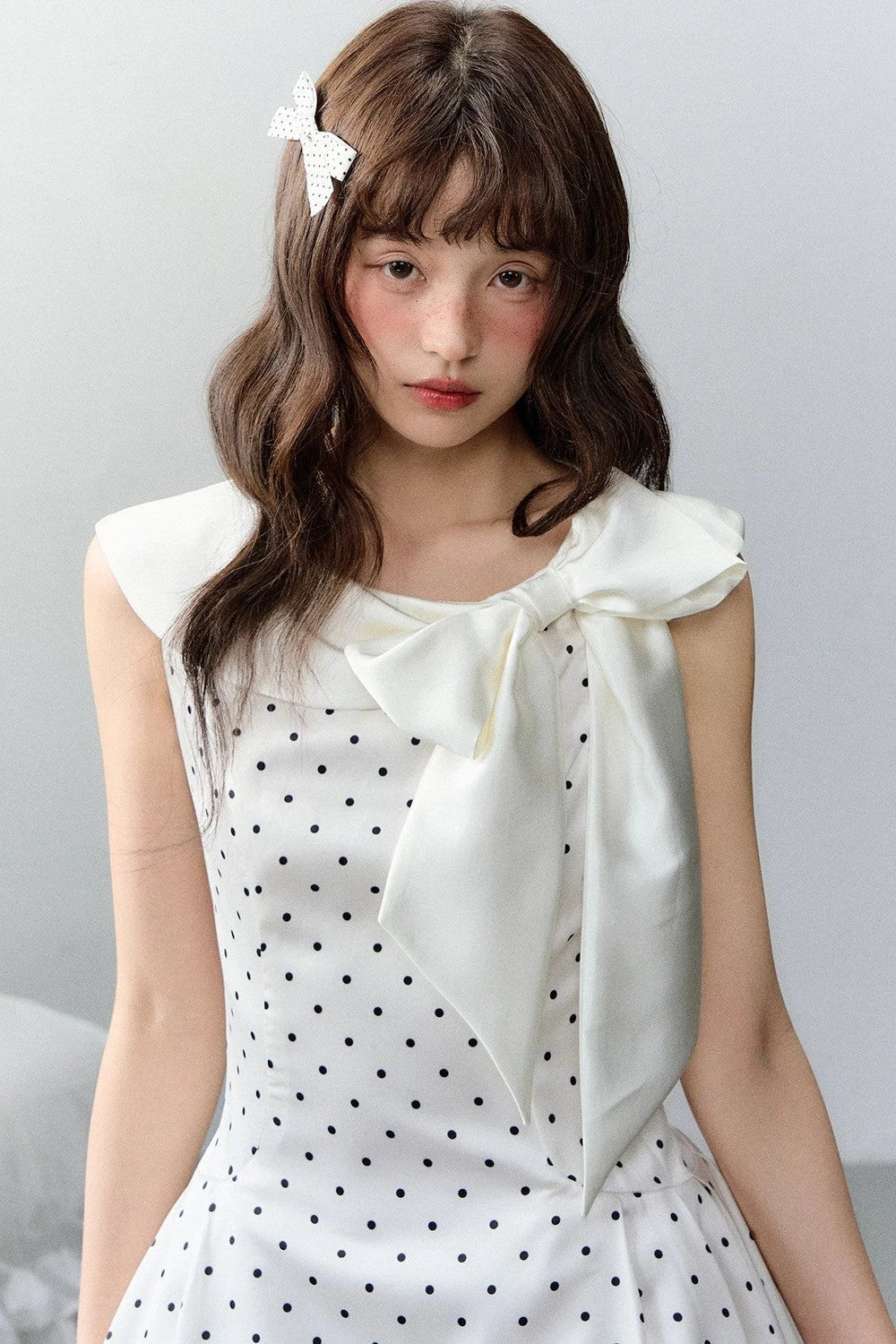 Pink Satin Polka Dot Bow Dress