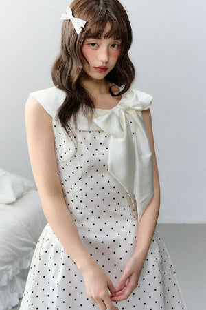 Pink Satin Polka Dot Bow Dress