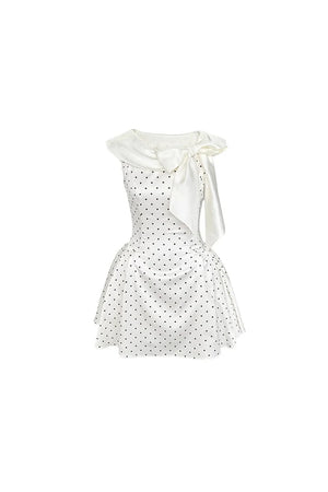Pink Satin Polka Dot Bow Dress