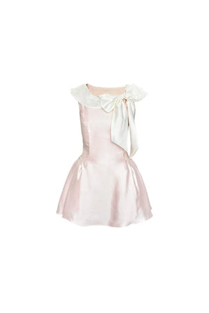 Pink Satin Polka Dot Bow Dress