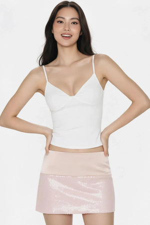 Pink Satin Sequined Skirt