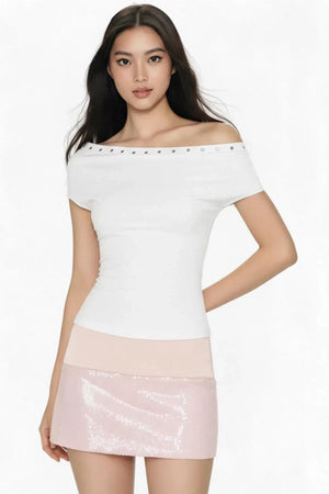 Pink Satin Sequined Skirt