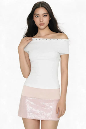Pink Satin Sequined Skirt