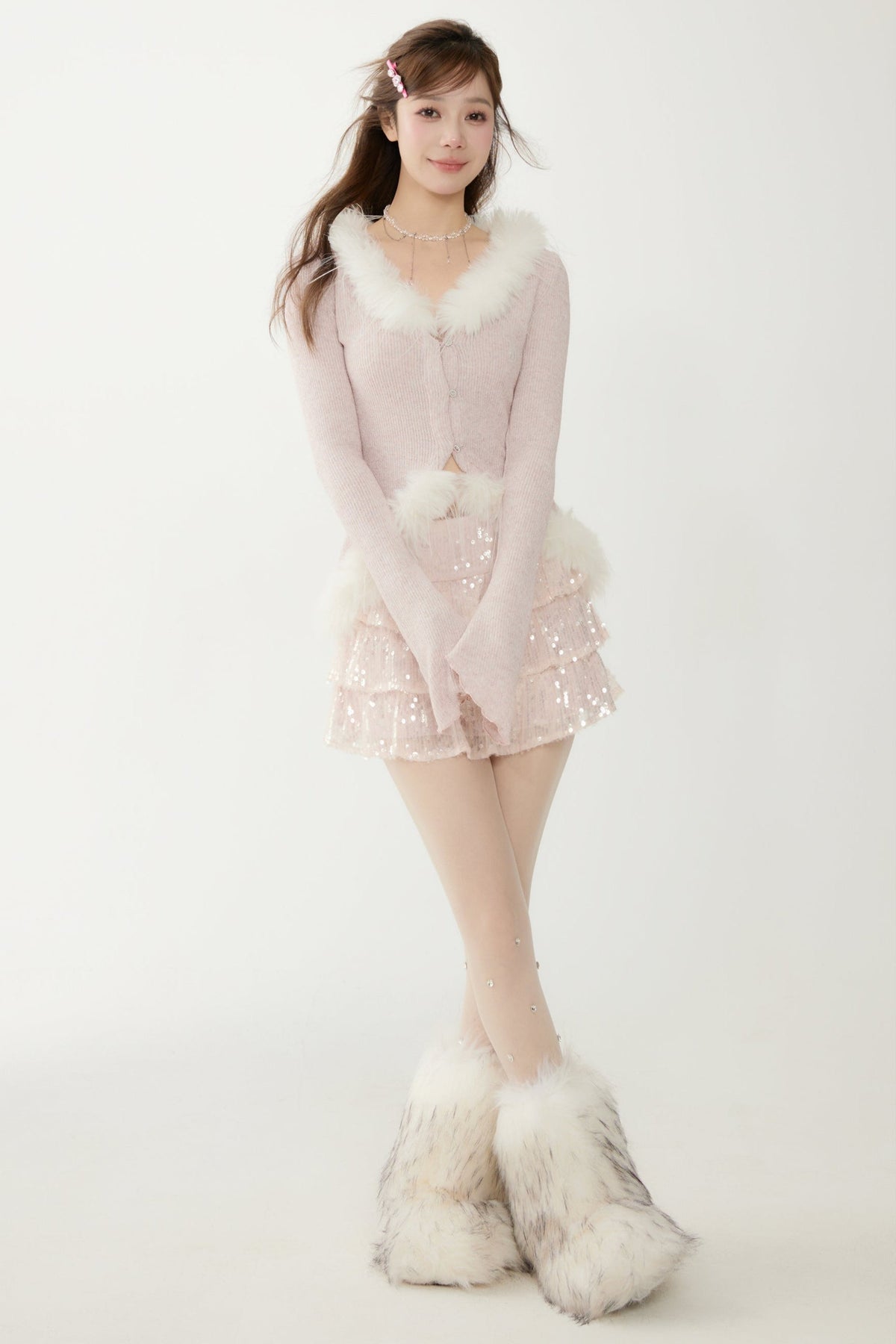 Pink Sequined Ruffle Cake Skirt