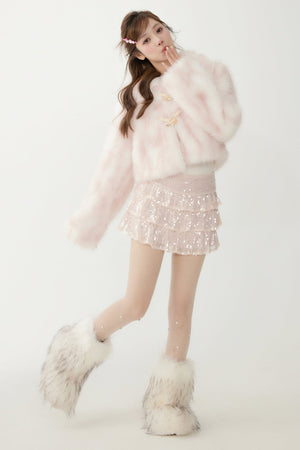 Pink Sequined Ruffle Cake Skirt