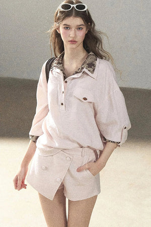 Pink Shirt And Shorts Set-Up