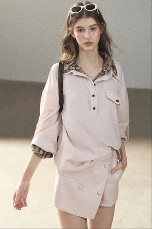 Pink Shirt And Shorts Set-Up