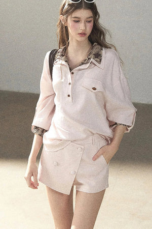 Pink Shirt And Shorts Set-Up