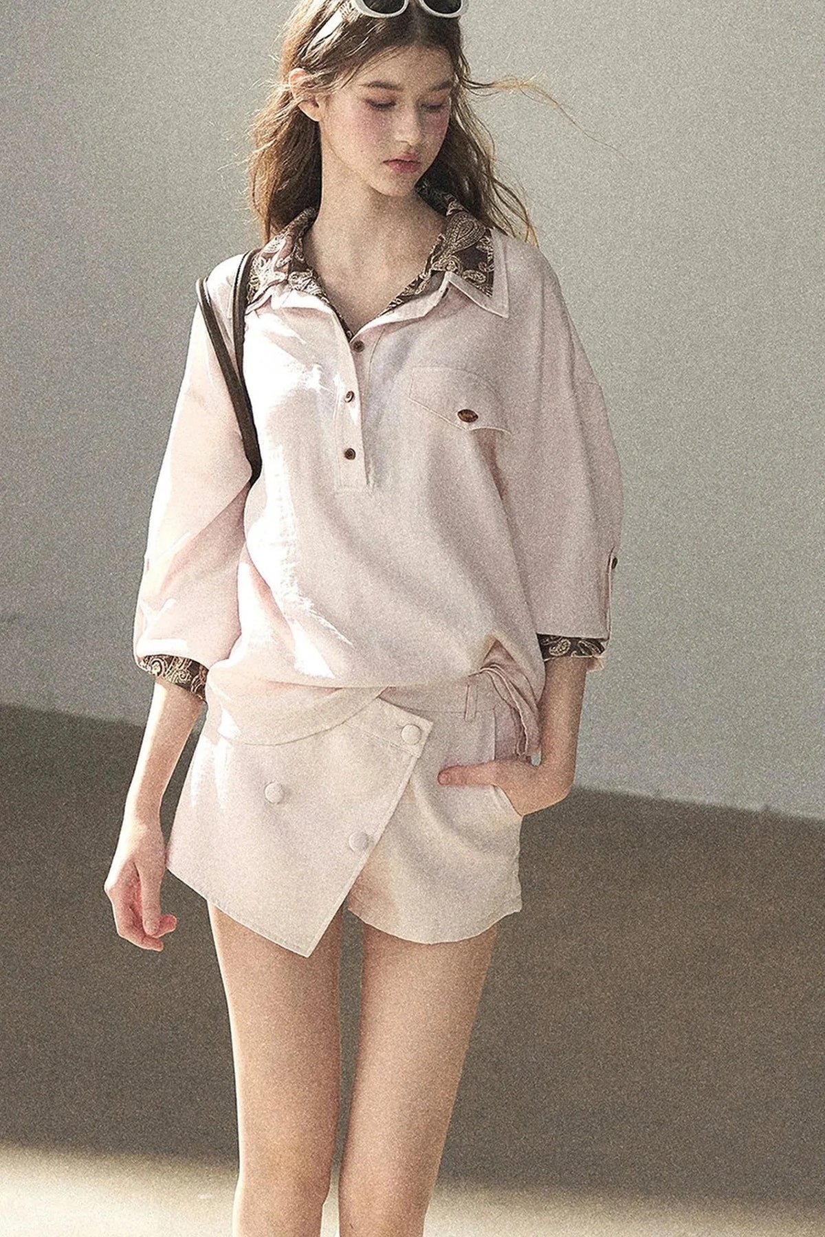 Pink Shirt And Shorts Set-Up
