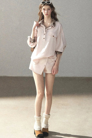 Pink Shirt And Shorts Set-Up