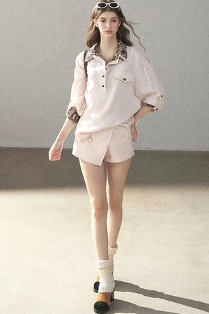 Pink Shirt And Shorts Set-Up