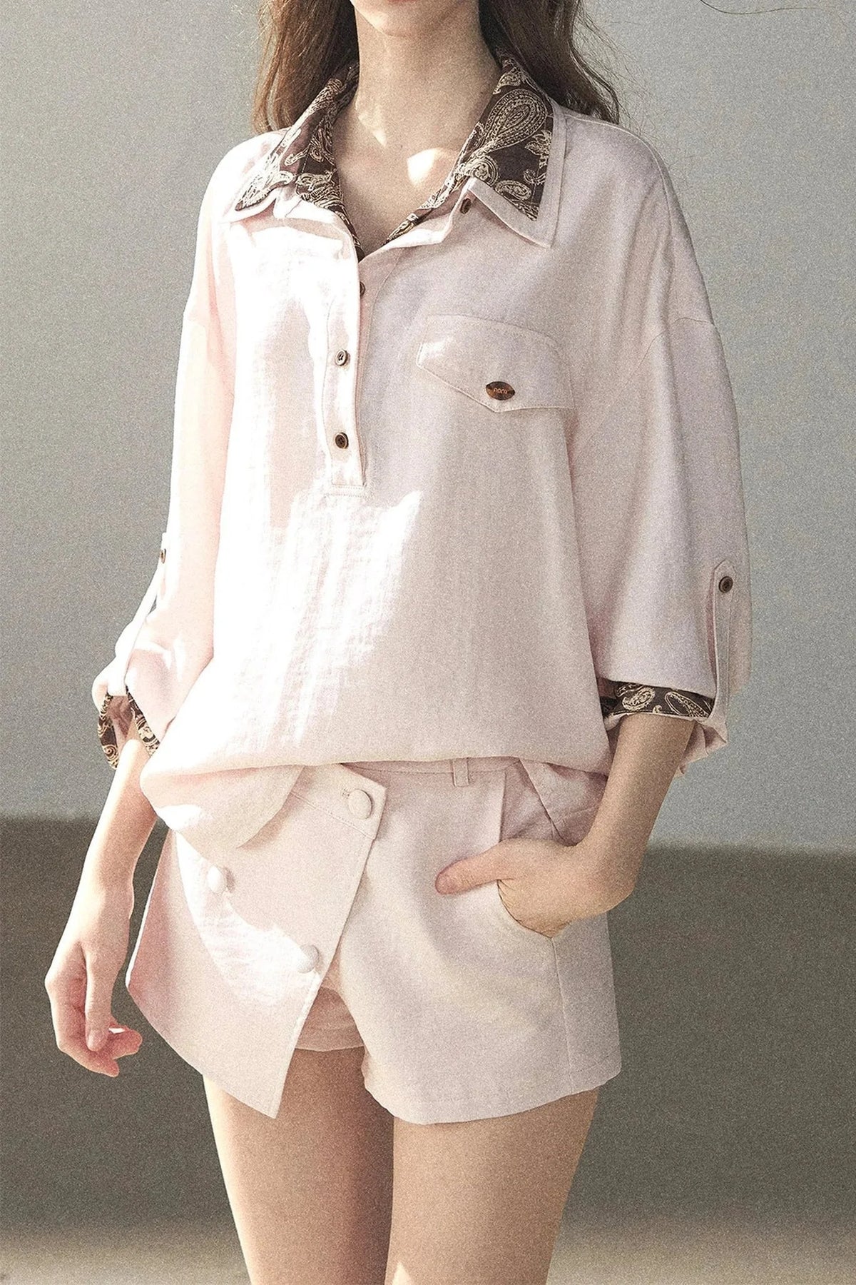 Pink Shirt And Shorts Set-Up