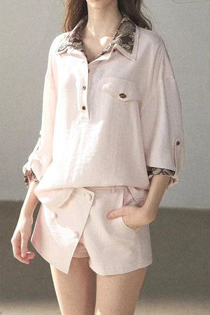 Pink Shirt And Shorts Set-Up