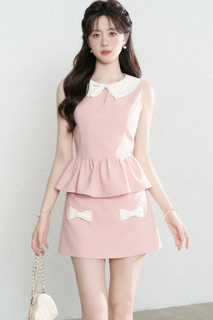 Pink Sleeveless Top and Skirt Two-Piece Set-Up