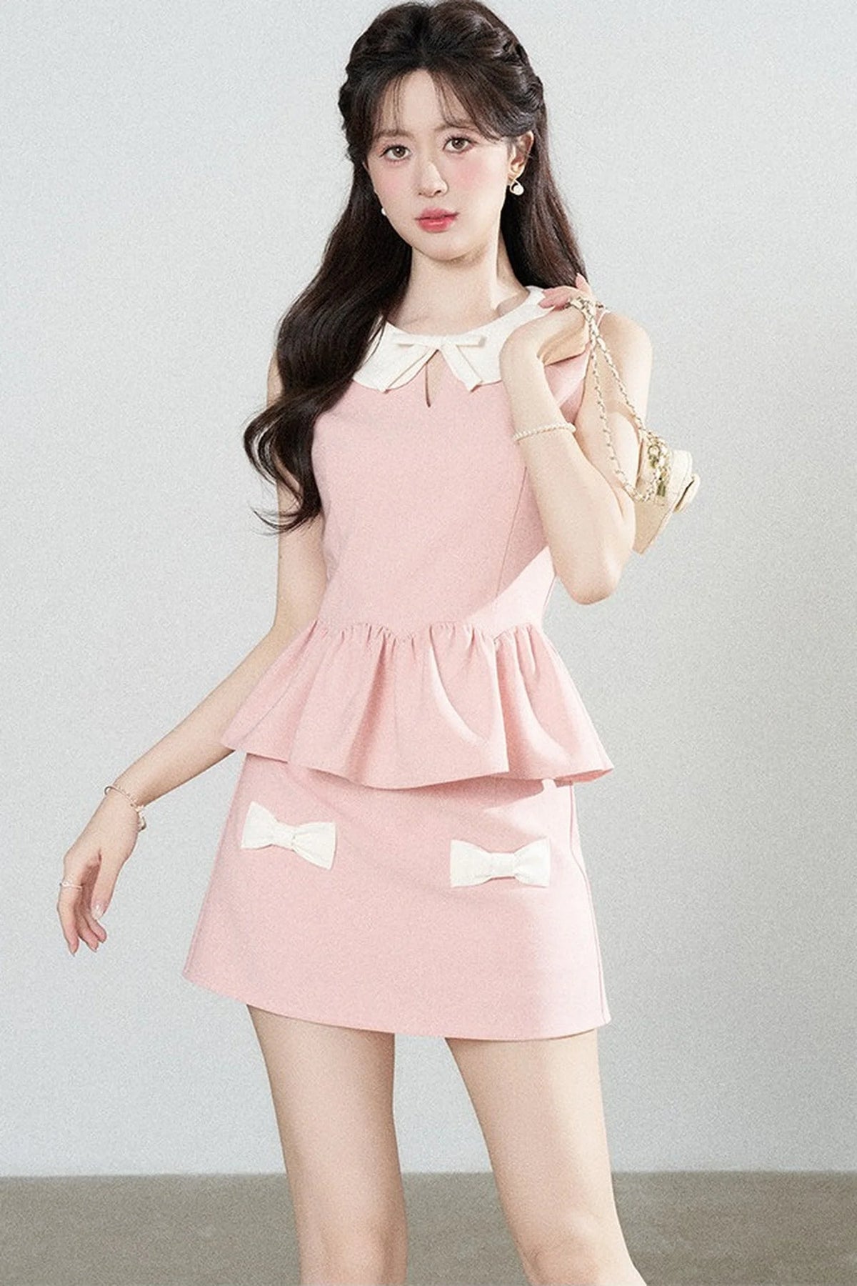 Pink Sleeveless Top and Skirt Two-Piece Set-Up