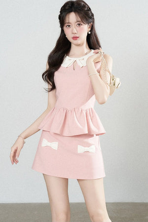 Pink Sleeveless Top and Skirt Two-Piece Set-Up