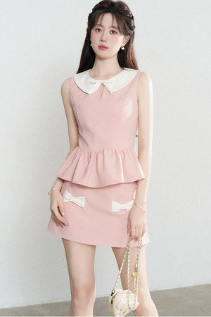 Pink Sleeveless Top and Skirt Two-Piece Set-Up