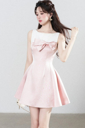 Pink Sleeveless Waist-Cinching A-Line Dress