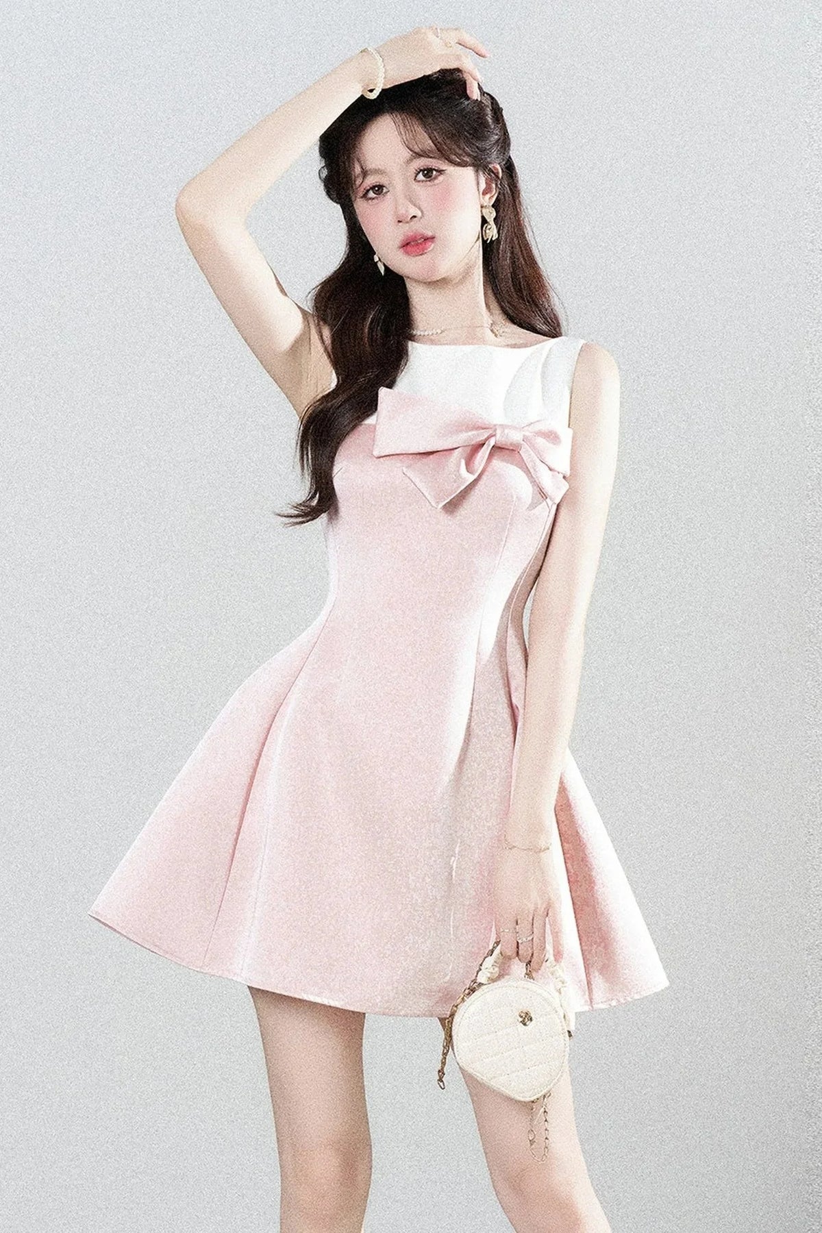 Pink Sleeveless Waist-Cinching A-Line Dress
