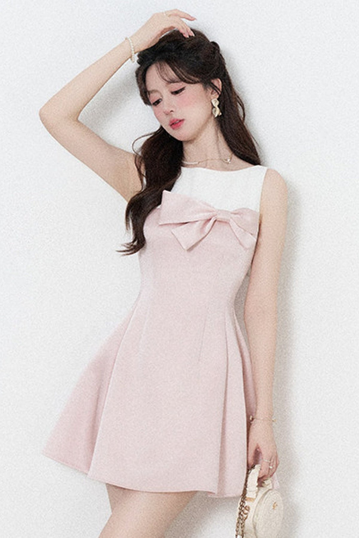 Pink Sleeveless Waist-Cinching A-Line Dress