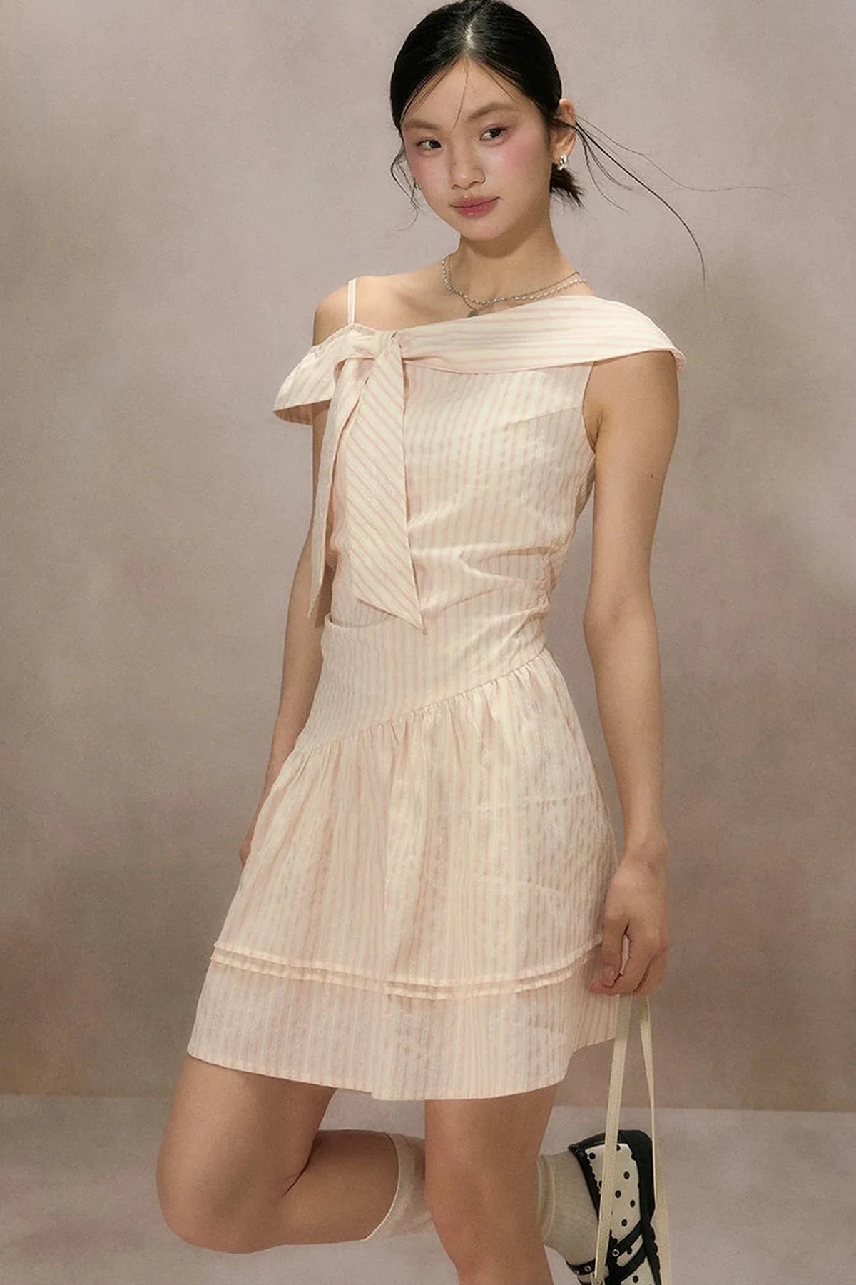 Pink Striped Mid-Length Dress