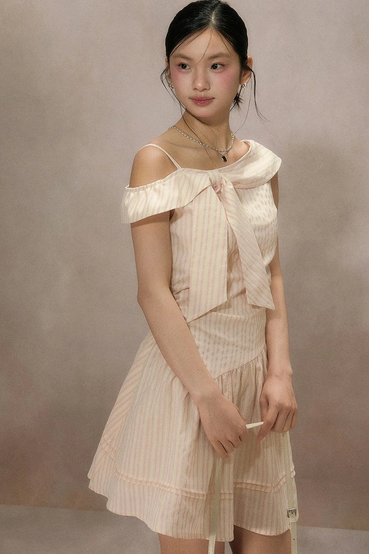 Pink Striped Mid-Length Dress