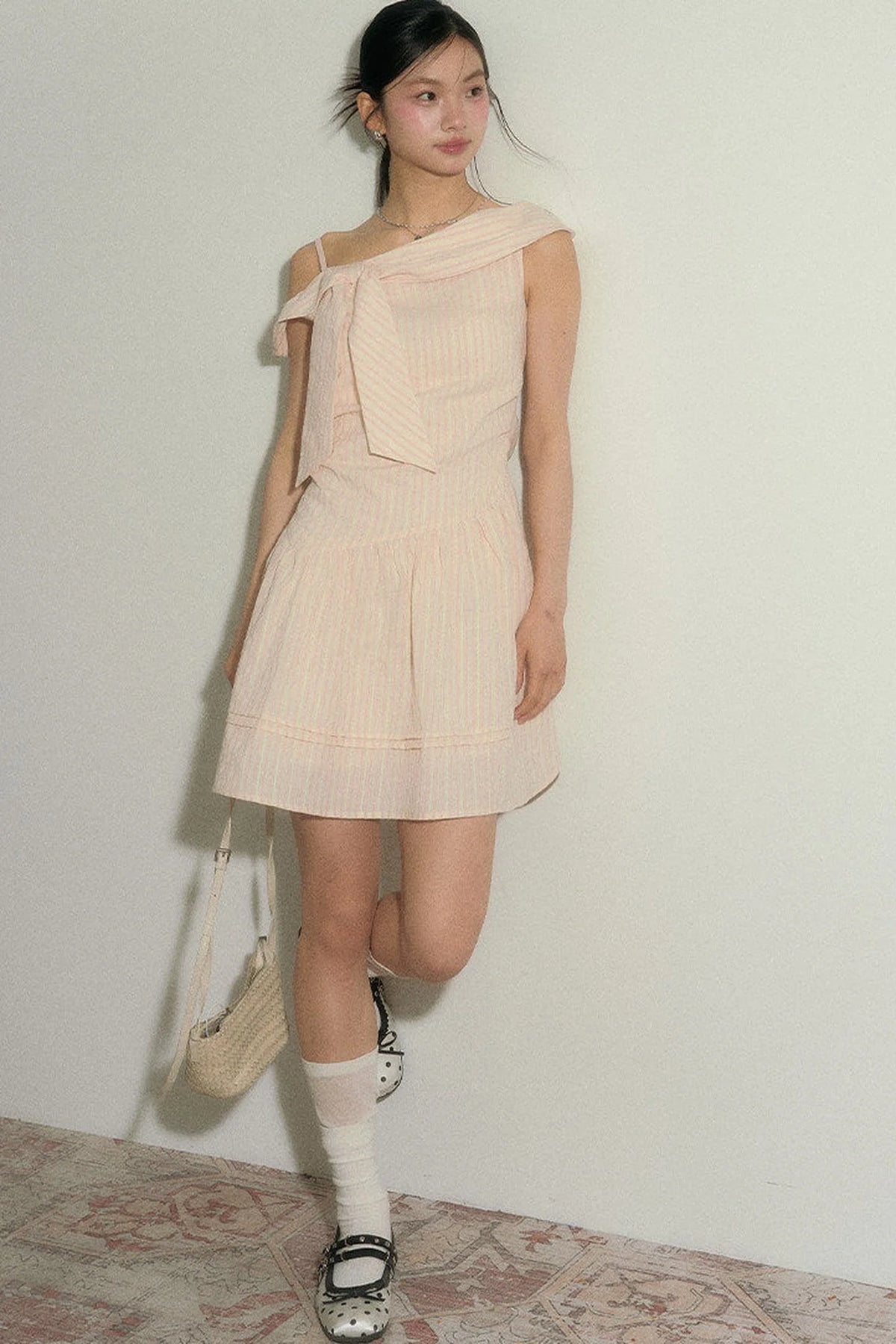 Pink Striped Mid-Length Dress