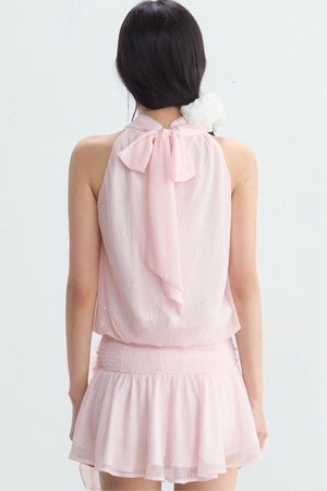 Pink Textured Chiffon Sleeveless Halter Dress