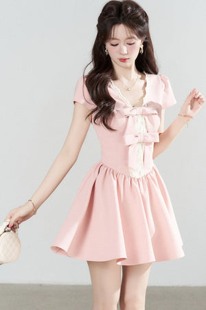 Pink V-Neck Lace Dress