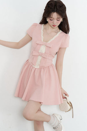 Pink V-Neck Lace Dress
