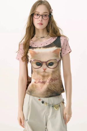 Pink Vintage Washed Cat T-Shirt