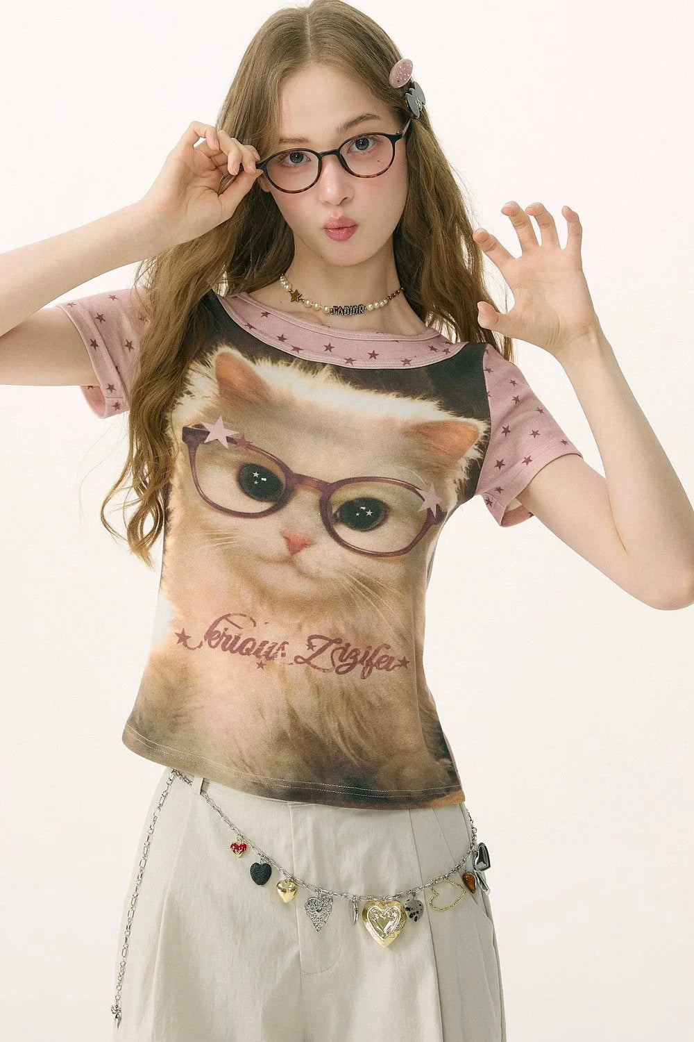 Pink Vintage Washed Cat T-Shirt