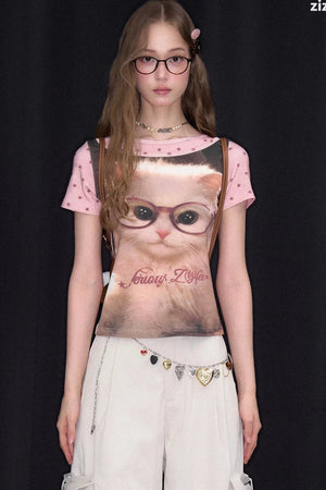 Pink Vintage Washed Cat T-Shirt