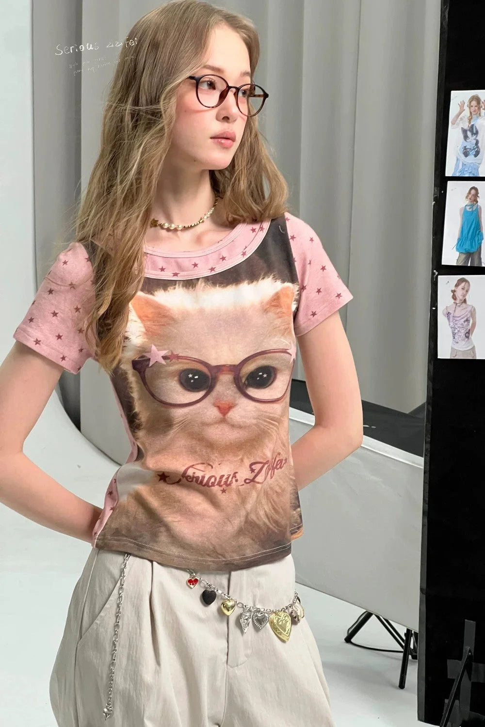 Pink Vintage Washed Cat T-Shirt