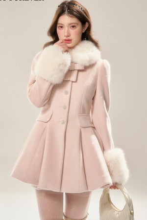Pink Wool Blend A-Line Dress Coat