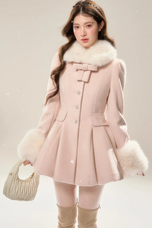 Pink Wool Blend A-Line Dress Coat