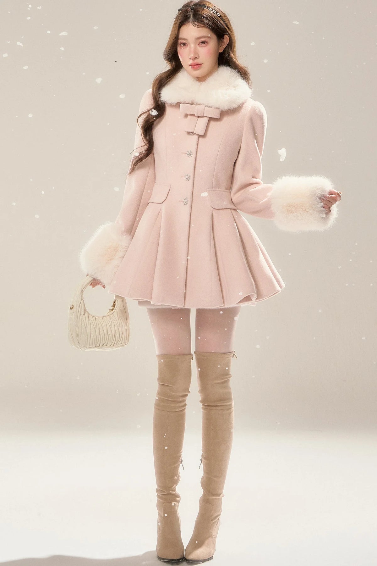 Pink Wool Blend A-Line Dress Coat