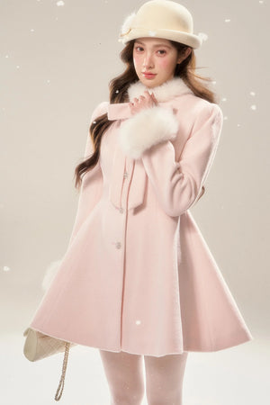 Pink Woolen Waist-Cinching Coat