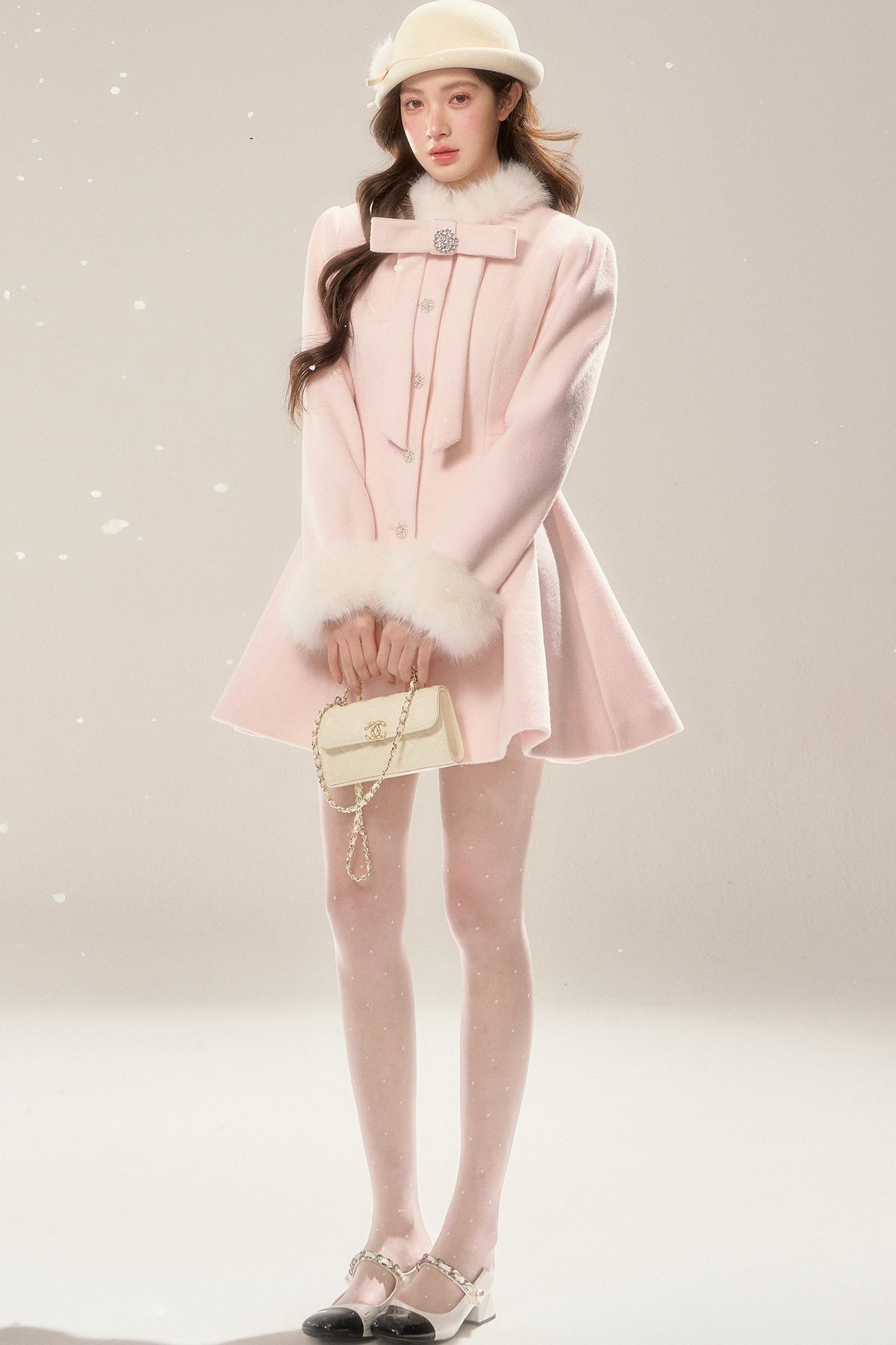 Pink Woolen Waist-Cinching Coat