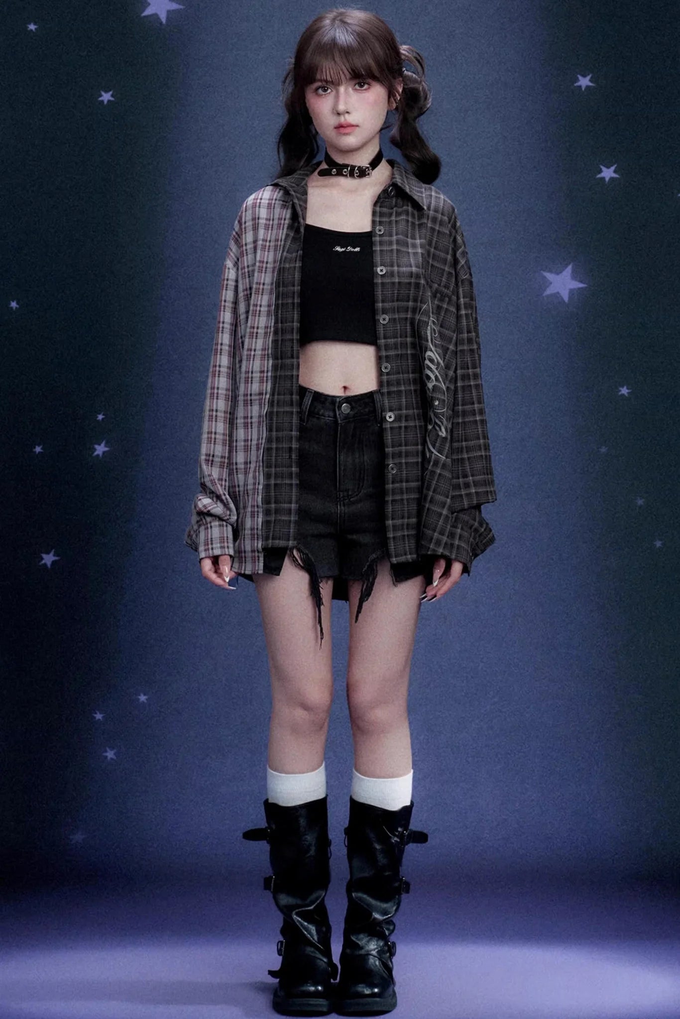 Plaid Asymmetric Patchwork Shirt