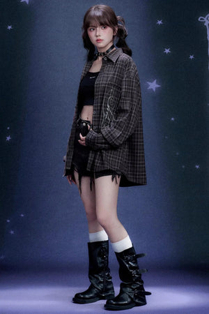 Plaid Asymmetric Patchwork Shirt