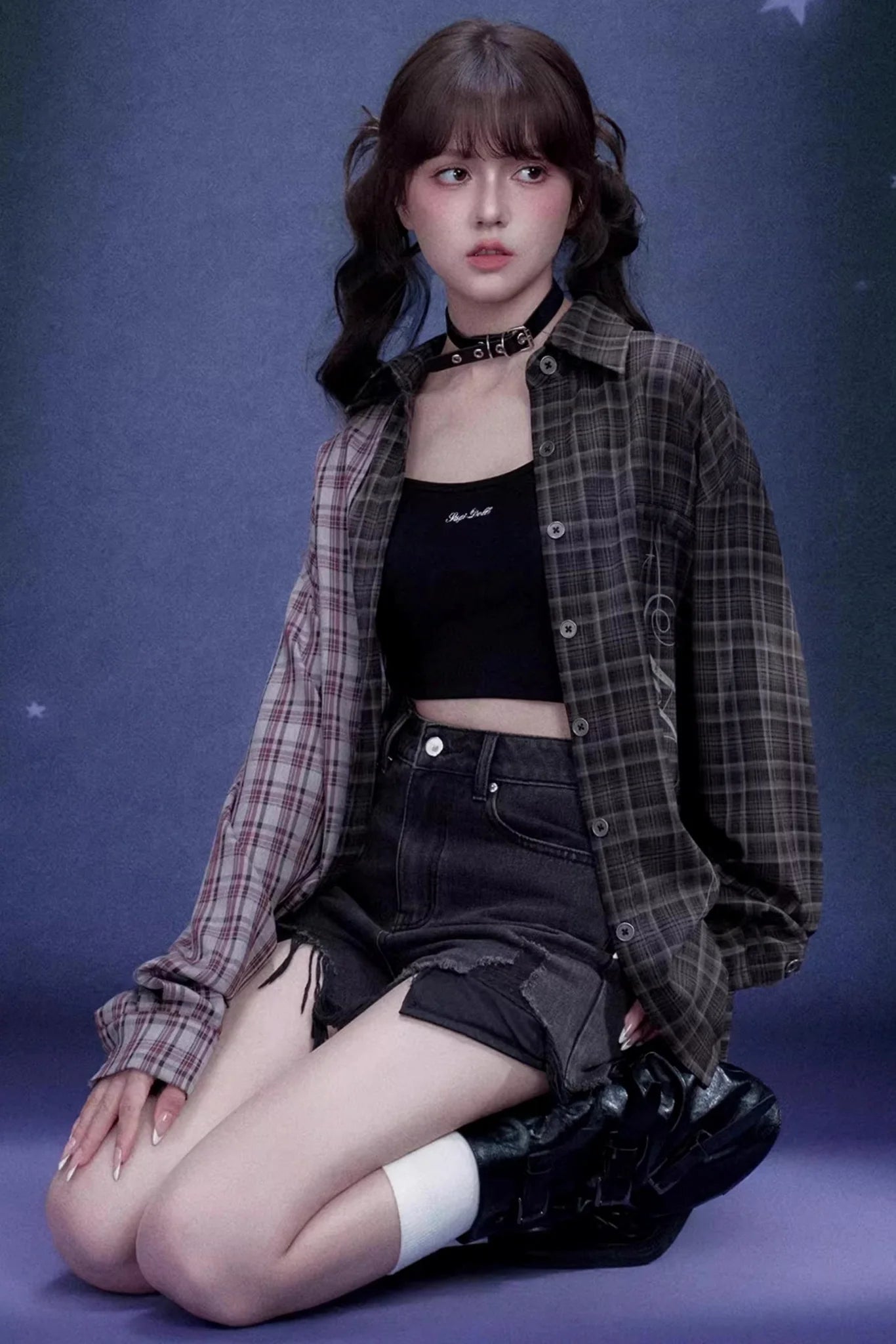 Plaid Asymmetric Patchwork Shirt